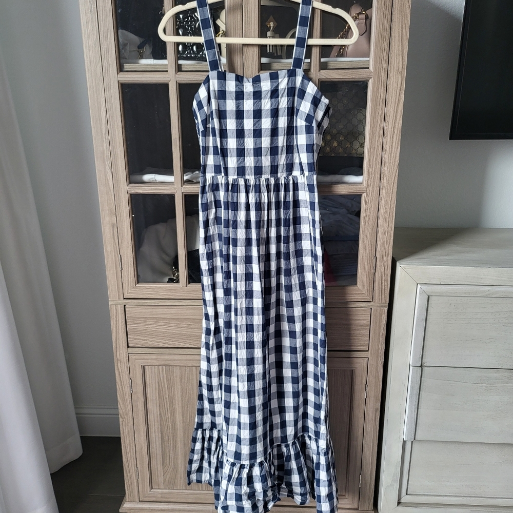 Jcrew gingham cami midi dress
